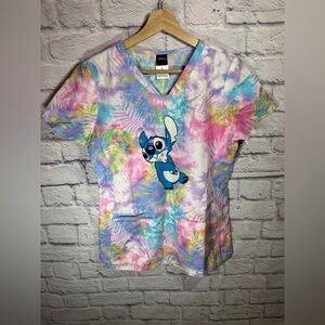Disney’s lilo and stitch pink tie dye scrub‎ top with pockets size small